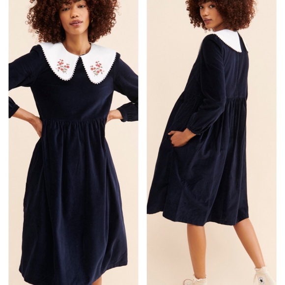 Meadows Dresses & Skirts - MEADOWS | Pasque Midi Dress Dark Blue Long Sleeve Velvet Modest